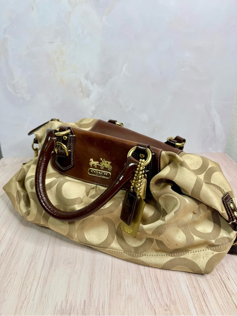COACH Brown & Tan Signature Shoulder Satchel